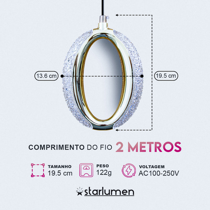 Pendente Lustre Zero Oval c/ LED Integrado Multicor LUS-26 ST3136