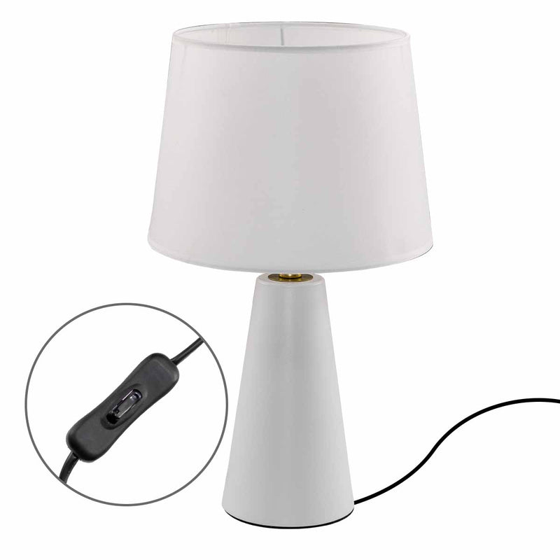 Abajur Luminária de Mesa Branco Moderno C/ Cúpula Branca de Tecido DCT00536 Sindora ST3097