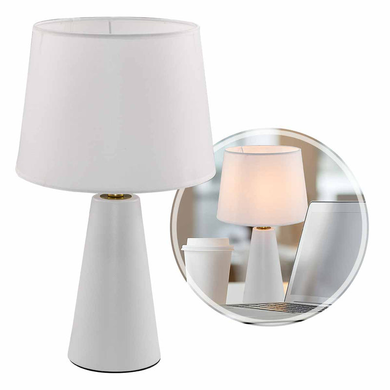 Abajur Luminária de Mesa Branco Moderno C/ Cúpula Branca de Tecido DCT00536 Sindora ST3097