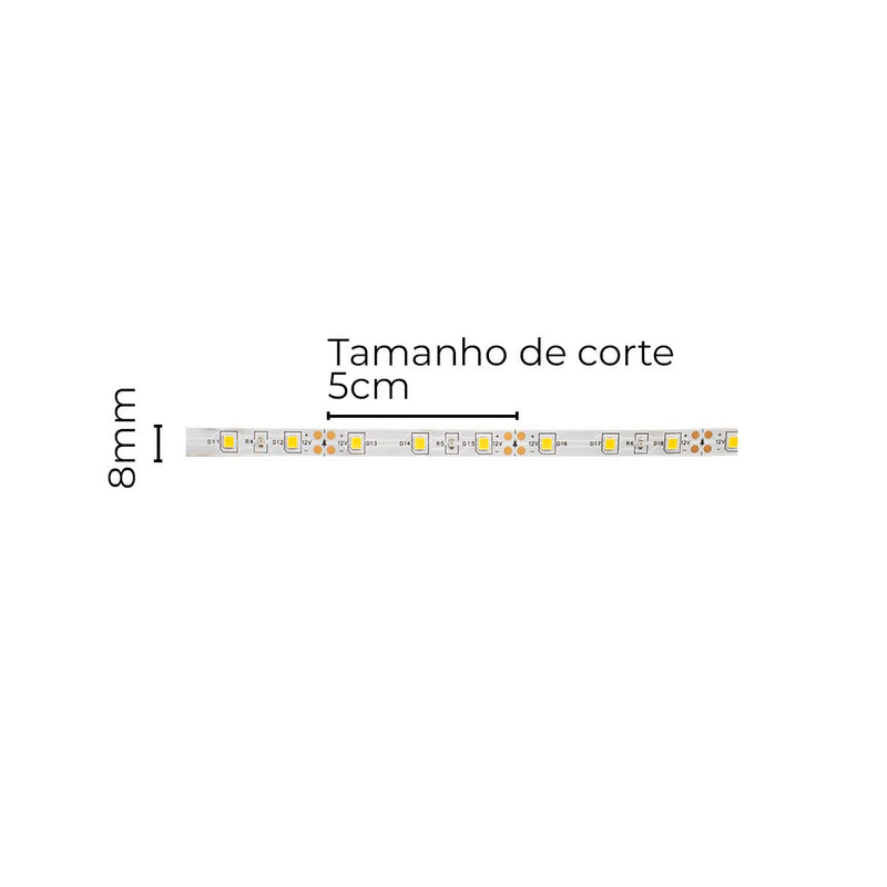 Rolo de Fita LED 5 Metros 3528 Adesiva Branco Quente 60LEDs/m ST3067