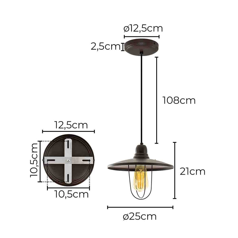 Pendente Factory Marrom Corten p\ 1xE27 AE36 Biancoluce ST3060