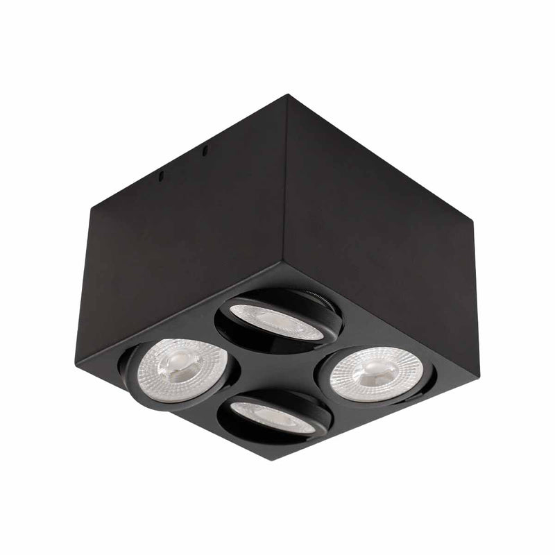 Plafon Sobrepor Box 18x18cm Preto p/ 4 PAR20 E27 BellaLUX ST3049