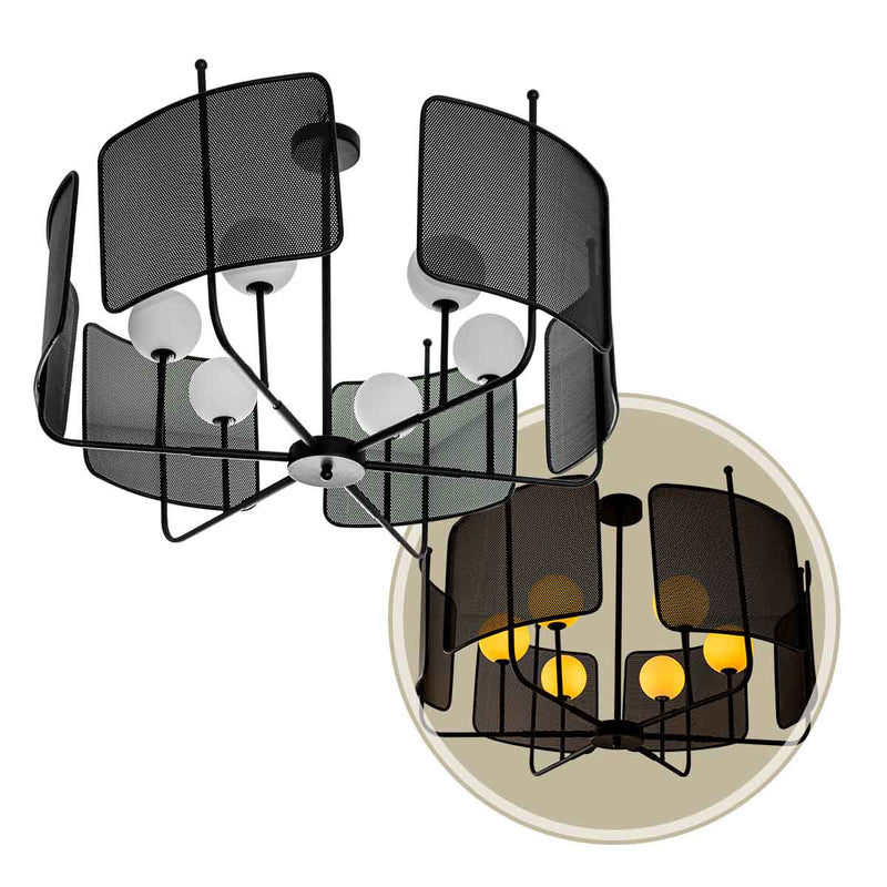 Pendente Lustre Felipa Preto Fosco + Globos Vidro Branco P/ 6xG9 ZR135-BK Starlux ST3121