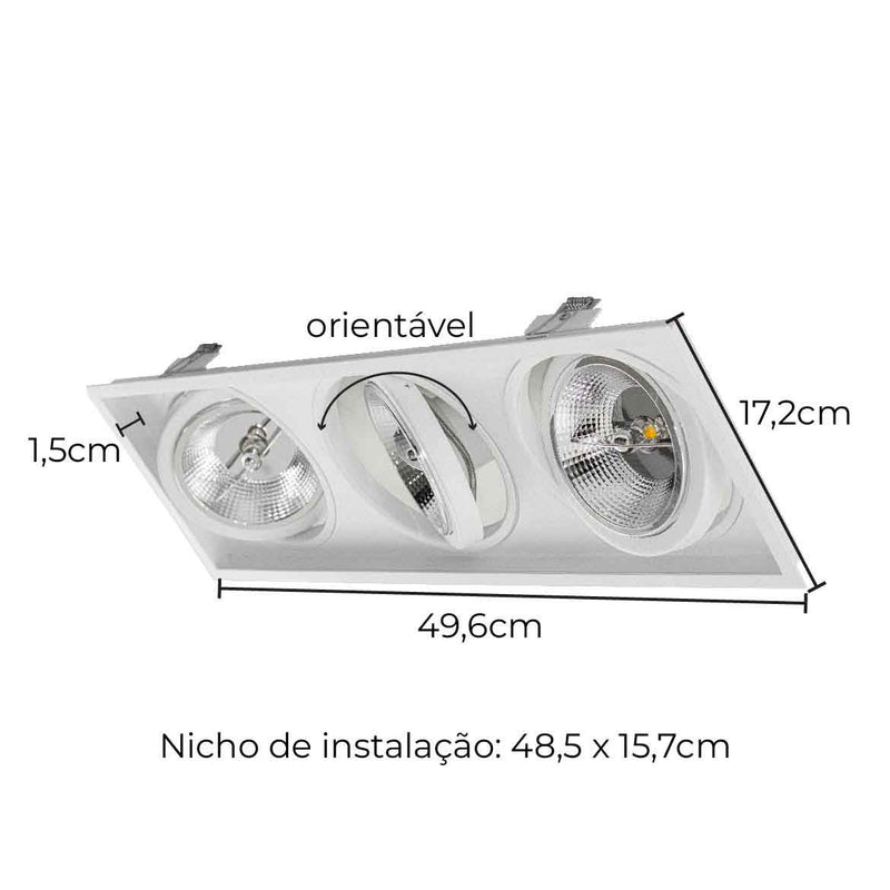 Spot Triplo Embutir Alumínio FIT CLICK Branco p/ 3x AR111 Falge ST2986