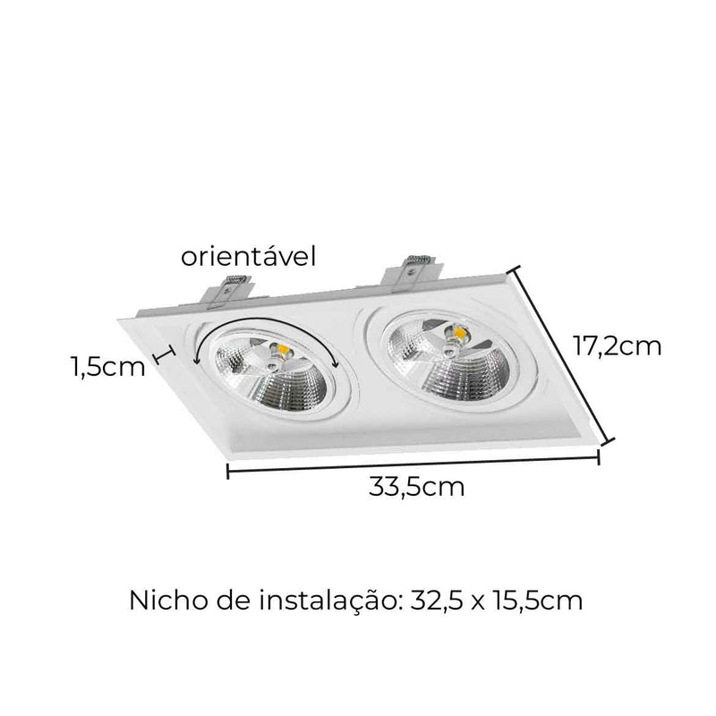 Spot Duplo Embutir Alumínio FIT CLICK Branco p/ 2x AR111 Falge ST2986