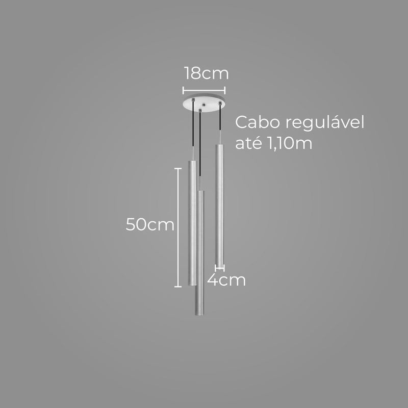 Pendente Tubo Triplo Alumínio P/ Lâmpada Mr11 Gu10 St1699 - Escovado