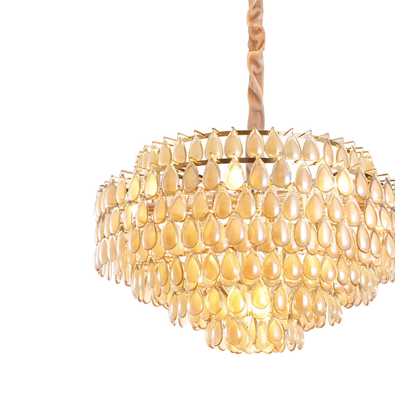 Lustre Odeon Dourado e Conhaque (d)78cm (a)48cm  16xe14 640w - AQ026L - Bella Iluminação