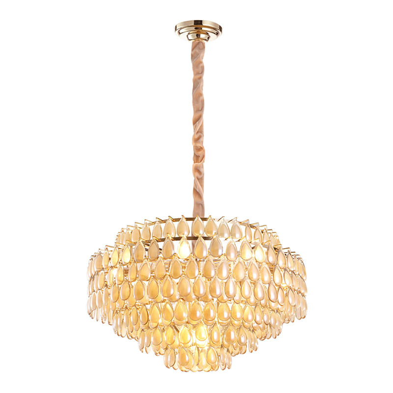 Lustre Odeon Dourado e Conhaque (d)78cm (a)48cm  16xe14 640w - AQ026L - Bella Iluminação