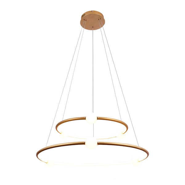 Pendente Nebula Dourado e Branco (d)87 + 64cm  1x80w 3000k 4000lm - DW005LG - Bella Iluminação