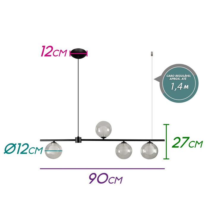 Pendente Orbit 4 Esferas Globo para G9 PDH1539TRPT Studioluce ST2395