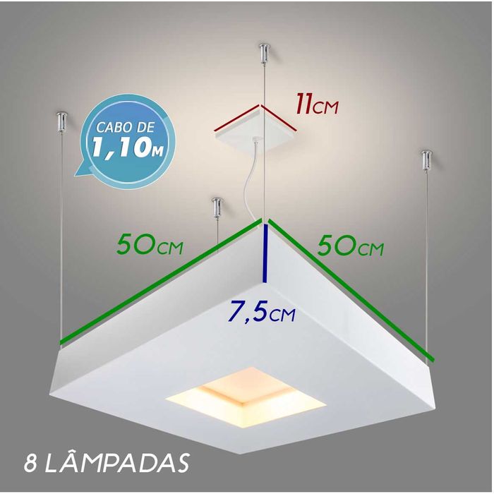 Pendente Lustre Luz Direta E Indireta 50cm para 8 lâmpadas E27 St4801/50
